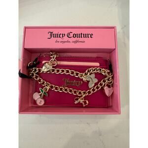 New Juicy Couture Pink Card Holder with Gold Chain and Charms tags/gift box $42